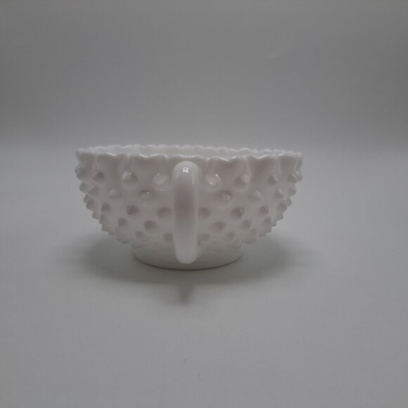 Fenton Milk Glass Hobnail Double Handled Nut Bowl - Picture 2 of 8